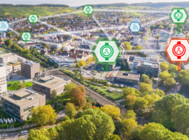 Panoramabild über die Stadt Heilbronn mit eingezeichneter Netzstruktur