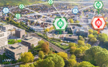Panoramabild über die Stadt Heilbronn mit eingezeichneter Netzstruktur